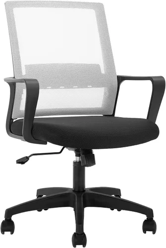 Vista 9 de Silla de oficina, silla ergonómica de escritorio de malla con respaldo medio, silla de malla giratoria de altura ajustable, silla de computadora