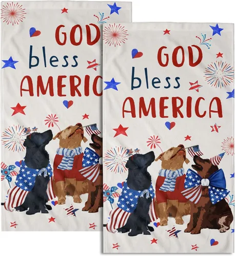 Vista 39 de Giwawa Juego de 2 toallas de mano con diseño de camión americano del 4 de julio, toallas de baño para el Día de la Independencia, suaves