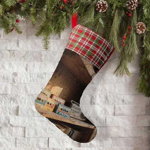 Vista 5 de Retro Cassette Tape Christmas Stocking 13.2in, Glitter Sequins Xmas Stocking with Hanging Loop, Fun Gift Bag for Holiday Party Decor