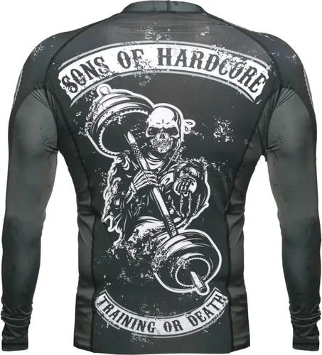 Vista 3 de Hardcore Training Camiseta de compresión para hombre, manga larga, Jiu Jitsu, MMA No-Gi, BJJ apretada, capa base de combate
