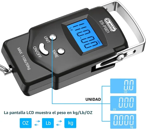 Vista 4 de Dr.meter Báscula de Pescado Báscula de Equipaje Equipo de Pesca - 110lb Pantalla LCD Digital Retroiluminada con Cinta Métrica Incorporada - Báscula