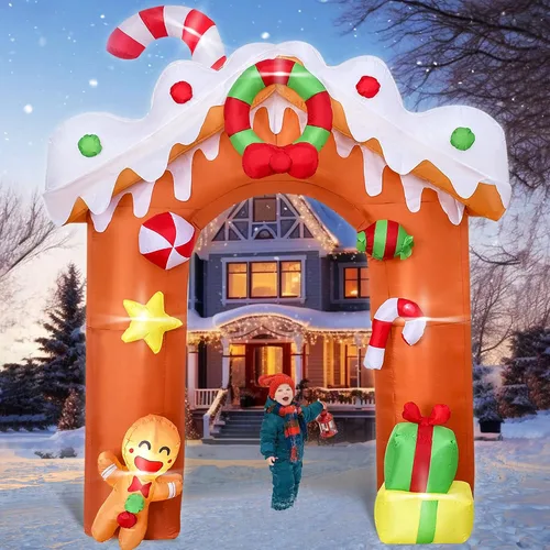 Vista 7 de 1.88 m de alto Árbol inflable navideño jumbo encantador con Papá Noel y oso polar, árbol inflable navideño animado con Papá Noel y oso polar, luces