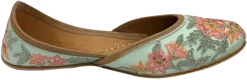 Vista 3 de Shoe Bazar Zapatos planos de Jutti multicolor para mujer Punjabi Jootis Threadwork Bohemian Flat Sandles hechos a mano con cuentas tradición