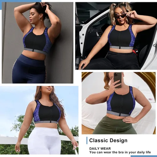 Vista 7 de CtriLady Sujetador deportivo de entrenamiento de alto impacto con copa completa con cremallera frontal sin varillas para mujer fitness