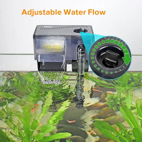 Vista 4 de hygger Filtro de acuario para colgar en la parte posterior, 5 W, 132 GPH para filtro de tanque de peces de potencia silenciosa de 10 a 30 galones