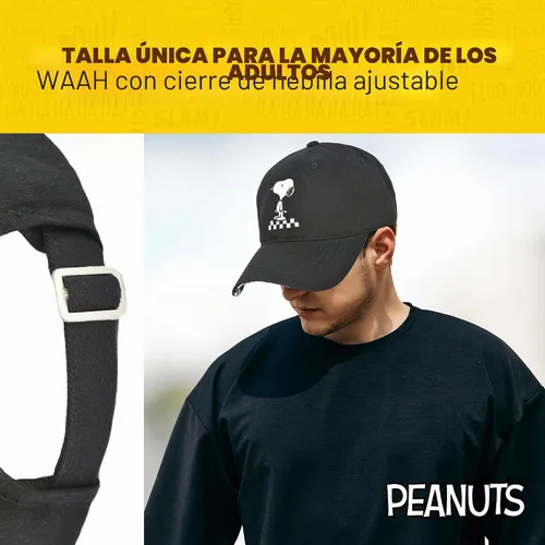 Vista 4 de Concept One Gorra unisex para adultos Peanuts Snoopy, gorro de papá para adultos con visera curvada, gorro de béisbol Negro