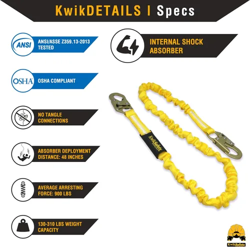 Vista 3 de KwikSafety - Charlotte, NC - Rattler [2 Pack] Amortiguador interno de choque de una pierna de 6 pies Cordón de seguridad OSHA ANSI Equipo