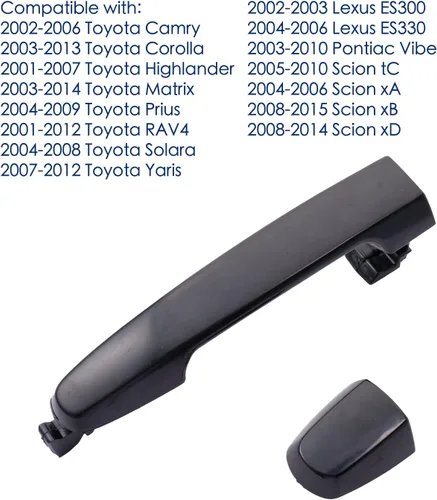 Vista 4 de Manija de puerta trasera para conductor y pasajero para 03-13 Toyota Corolla, RAV4/Highlander, Pontiac Vibe, 02-06 Camry, sin llavero, negro