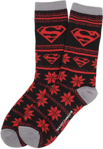 Vista 2 de Cufflinks Inc. Superman Fair Isle - Calcetines de vestir, talla única (hasta la talla 12 de hombre), Azul, azul marino, rojo, amarillo, blanco
