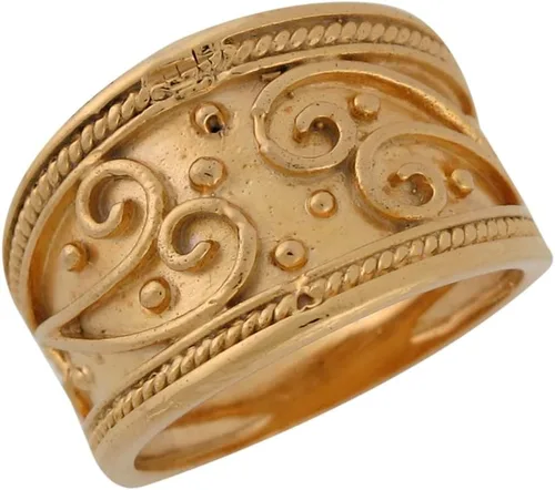 Vista 2 de Anillo de oro amarillo de 10 quilates con borde de cuerda etrusca
