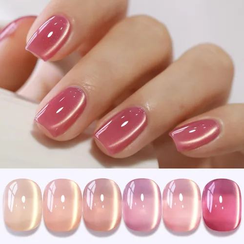 Vista 21 de Double Rhythm Juego de esmaltes de gel de ojo de gato, 6 colores, purpurina brillante con imán, holográfico, reflectante, magnético, UV, kit de arte