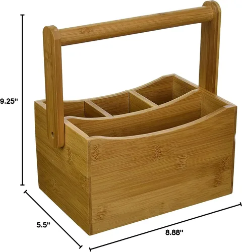 Vista 4 de Lipper International 8842 Bandeja de cubiertos de madera de bambú con mango plegable, 8-7/8" x 5-1/2" x 9-1/4