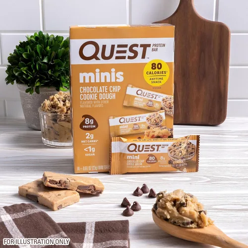 Vista 6 de Quest Nutrition Mini barras de proteína de masa de galletas con chispas de chocolate, 0.28 oz de proteína, 0.04 oz de azúcar, 0.07 oz