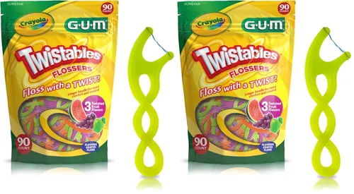 Vista 9 de GUM Crayola Twistables - Hilo dental para niños con flúor, diseñado para manos pequeñas, tres divertidos sabores de frutas, palillos de hilo dental