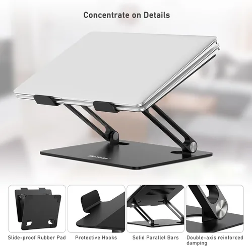Vista 5 de BoYata Soporte para laptop, elevador ajustable para laptop con silicona deslizante y ganchos protectores, soporte para laptop de hasta 17 pulgadas