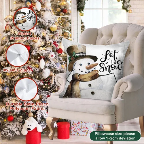 Vista 6 de Lanpn Juego de 4 fundas de almohada navideñas de invierno de 12 x 12 pulgadas, guantes de muñeco de nieve, alce, eucalipto, funda de cojín