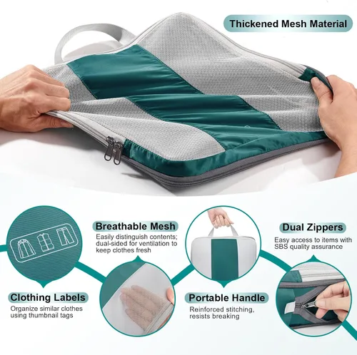 Vista 6 de Juego de 10 cubos de compresión para artículos esenciales de viaje, cubos de embalaje expandibles compresibles para maleta, bolsas organizadoras