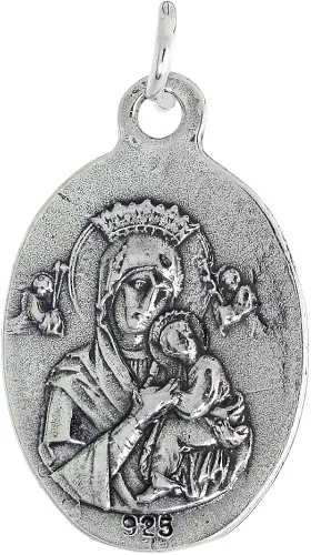 Vista 2 de Collar de medalla de San Alfonso de plata de ley con acabado oxidado cadena ovalada de 0071in