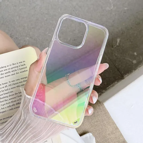 Vista 3 de Miagon - Funda láser colorida para iPhone 7 Plus/8 Plus, diseño de rayos láser, color arcoíris, holográfico, transparente, delgada, dura