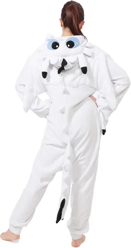 Vista 4 de dressfan Pijama de dragón de animal, disfraz de cosplay, Navidad, Halloween, unisex, adultos, adolescentes, blanco y negro
