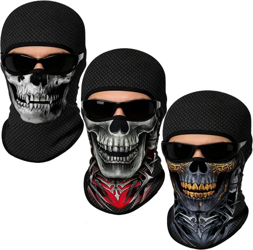 Vista 33 de Pasamontañas 3D, máscara de cara completa, resistente al viento, máscara de esquí con calavera táctica para motocicleta, ciclismo, Halloween