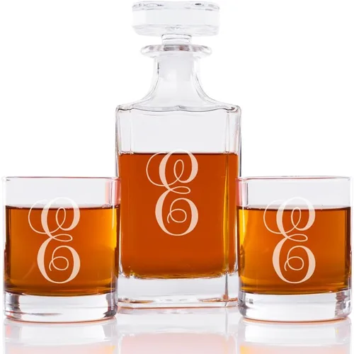 Vista 9 de Abby Smith Juego de decantador de whisky con inicial de estilo lujoso y vasos de rocas, letra A