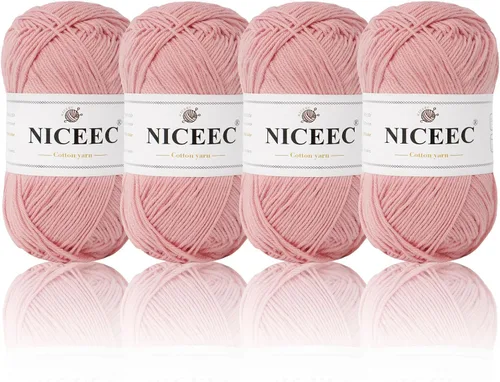 Vista 27 de NICEEC 4 madejas de hilo de algodón suave para bebé, 4 capas, manualidades DIY, peso fingering, hilo para manta para ganchillo y tejido, total 700
