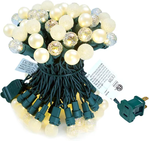 Vista 8 de GlowVibe - Luces de Navidad rojas, blancas y verdes para interiores de 19 pies con 70 luces LED, bombillas de cristal perlado G15 para árbol