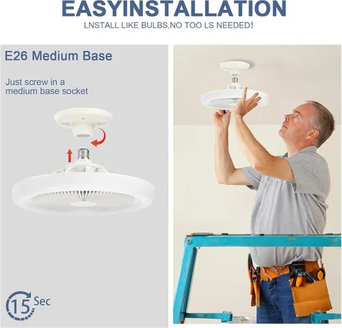Vista 8 de Ventiladores de techo con luces y control remoto, luz de ventilador de techo de perfil bajo sin aspas, base E26 inalámbrica, para dormitorio, sala