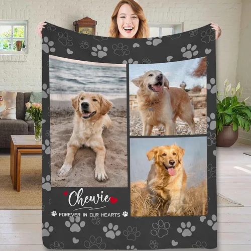 Vista 31 de Manta personalizada con imagen, mantas de memoria personalizadas para perros, hechas en Estados Unidos, imagen personalizada para pérdida de 1 Foto