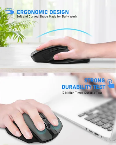 Vista 5 de E-YOOSO Mouse inalámbrico para laptop, mouse de computadora de 2.4 GHz, 5 ratones inalámbricos de oficina DPI ajustables con receptor USB, 6