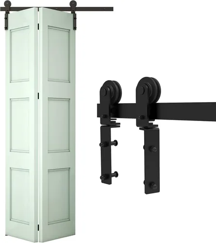 Vista 11 de CCJH Kit de riel deslizante para puerta de granero biplegable de 3.3 pies/39 pulgadas para 2 puertas, acero al carbono resistente
