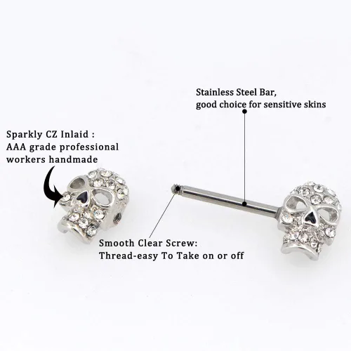 Vista 4 de OUFER 2 anillos de pezón de acero quirúrgico 14G 316L con circonita cúbica transparente para pezones piercing para pezón Metal circonita cúbica