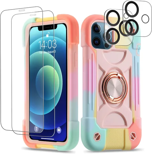 Vista 71 de Funda para iPhone 11 de 6.1 pulgadas con soporte de anillo, con 2 protectores de pantalla de vidrio, resistente a los golpes, resistente a