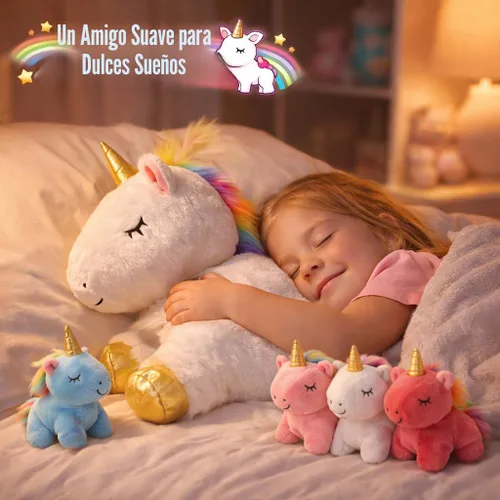 Vista 3 de KMUYSL Juguetes para Niñas de 0 1 2 3 4 5 6 7 8+ Años – Animal de Peluche de Unicornio Mamá con 4 Bebés Unicornios en su Barriguita, Set de Juguetes