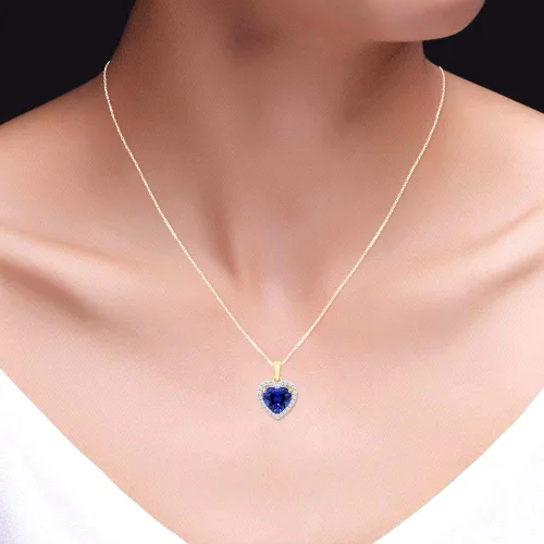 Vista 7 de Corazón simulado zafiro azul & blanco Topacio CZ Collar con Colgante