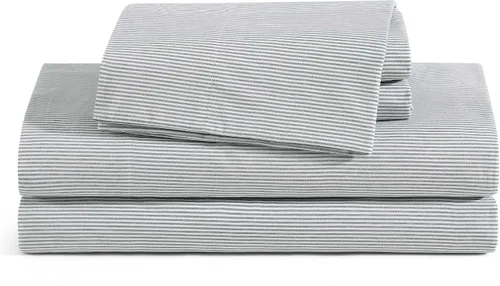 Vista 47 de Tommy Hilfiger - Sábanas para cama individual, ropa de cama de percal de algodón crujiente y fresca con funda de almohada a juego, juego de cama