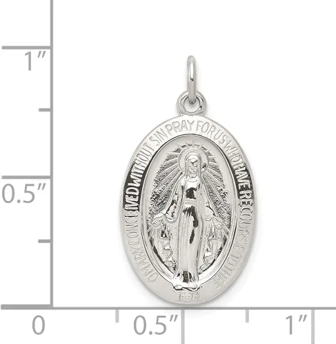 Vista 2 de Medalla de plata de ley 925 maciza con dije de Virgen María Pray for Us de 0945in x 0512in Metal