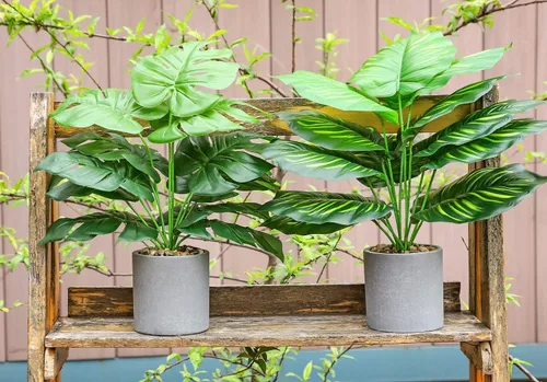 Vista 4 de 2 plantas artificiales medianas de 16 pulgadas en macetas, plantas artificiales de interior para el hogar, oficina, dormitorio, escritorio, cocina
