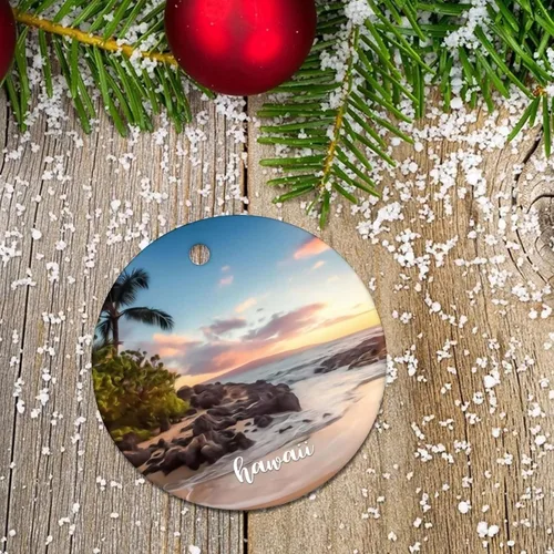 Vista 7 de Hawaii City Scene Building Cityscape Natural Landscape Decorative Ceramic Christmas Ornament for Xmas Tree Hanging Keepsake Holiday Ornaments