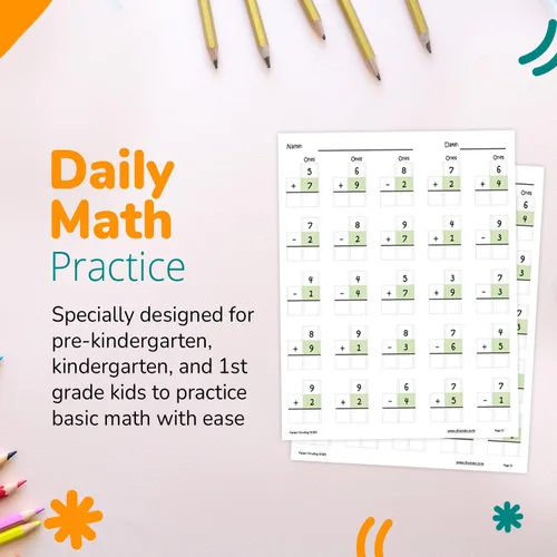 Vista 5 de Cuaderno de ejercicios de una página al día de Channie's para preescolar - estudiantes de primaria de 1º grado, práctica de matemáticas de un solo
