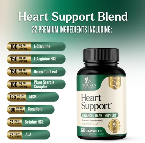 Vista 7 de Suplemento para la salud cardíaca – Fórmula completa de apoyo cardíaco para mujeres y hombres – con CoQ10, vitaminas B, L-Arginina, Espino