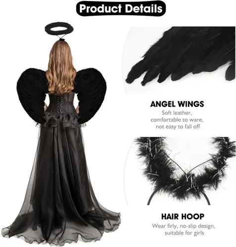 Vista 5 de Halloween Angel Wings for Women, Angel Wings and Halo for Adult Girls Halloween Costumes for Dress Up Cosplay Party Favors