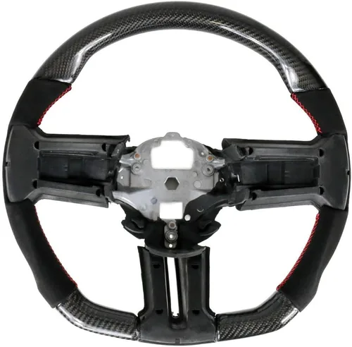 Vista 13 de IKON MOTORSPORTS, Volante compatible con Ford Mustang 2010-2014, Kit de reemplazo de cuerpo de volante en fibra de carbono y cuero con costura azul
