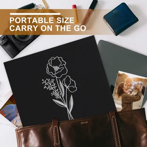 Vista 6 de Lanpn Álbum de fotos de 8 x 10 pulgadas, tapa dura de lino, sin ácidos, bolsillo de carga superior, libro de fotos con fundas que sostiene 100 Negro