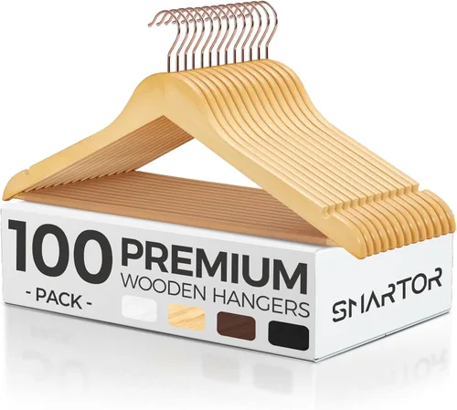 Vista 18 de Smartor Paquete de 20 perchas de madera maciza para armario, perchas de madera resistente para trajes, camisas, vestidos, con gancho de oro rosa