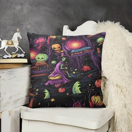 Vista 13 de Fundas de almohada frescas de 12 x 12 pulgadas, fundas de almohada de gatos y calabazas, decoración de habitación, funda de cojín de feliz Halloween