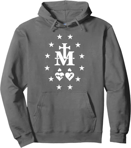 Vista 8 de Sudadera con capucha Milagrosa Medalla Católica Virgen María Sagrado Corazón Negro