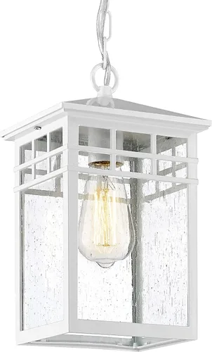 Vista 9 de Farol colgante para exteriores para porche delantero, 10 pulgadas, grande, negro, lámpara colgante con pantalla de vidrio sembrado para patio
