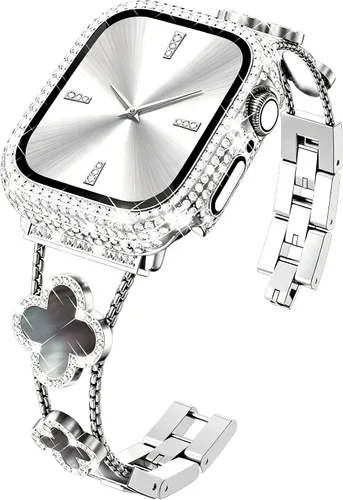Vista 15 de KADES Bling Four-Leaf Clover Band for Apple Watch Bands Women's Wear Starlight/Iridescent